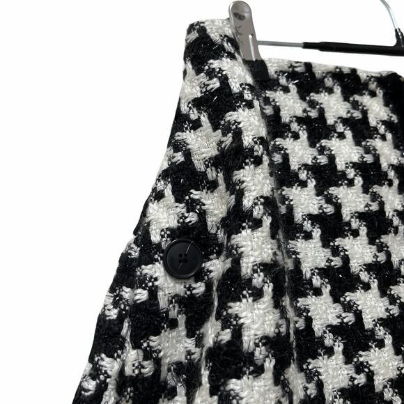 Anthropologie Evira Houndstooth Shine Tweed Mini Skirt Size 0 Black Zip Front - Picture 3 of 10